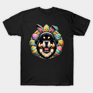 Tibetan Mastiff Celebrates Easter with Bunny Ears T-Shirt